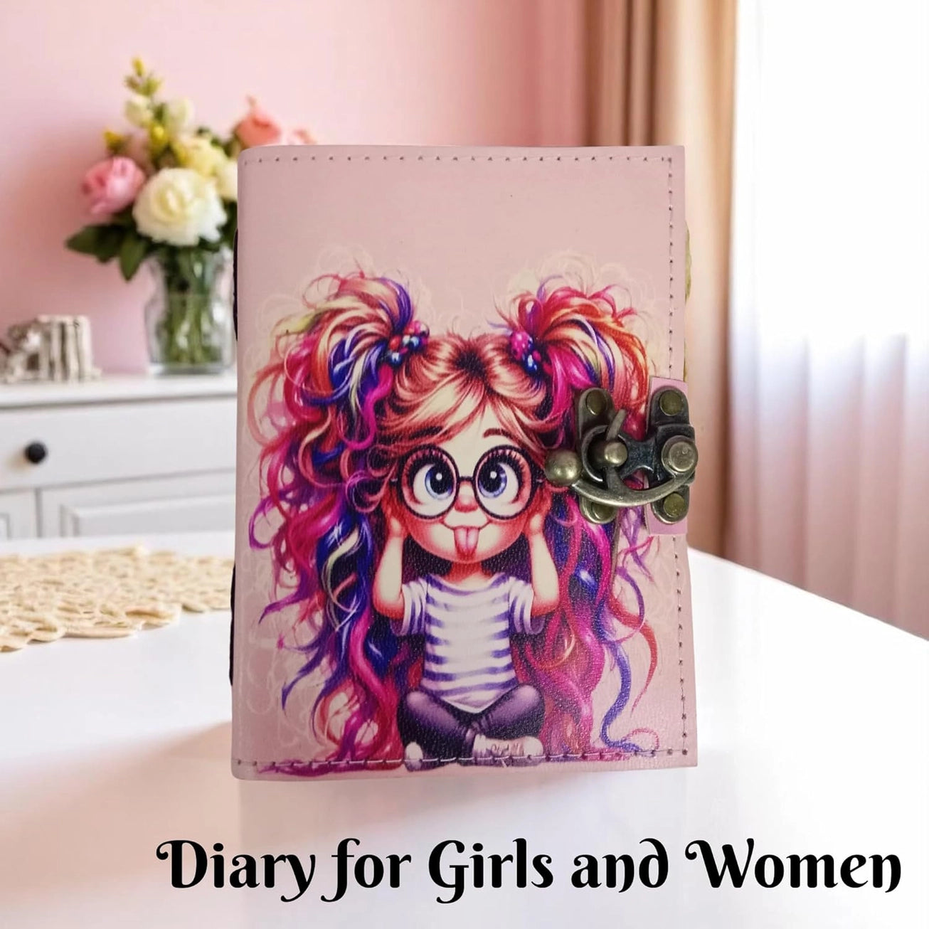 Vintage Leather Journal Notebook Nahkainen Päiväkirja Pink Girl | Leatherooze