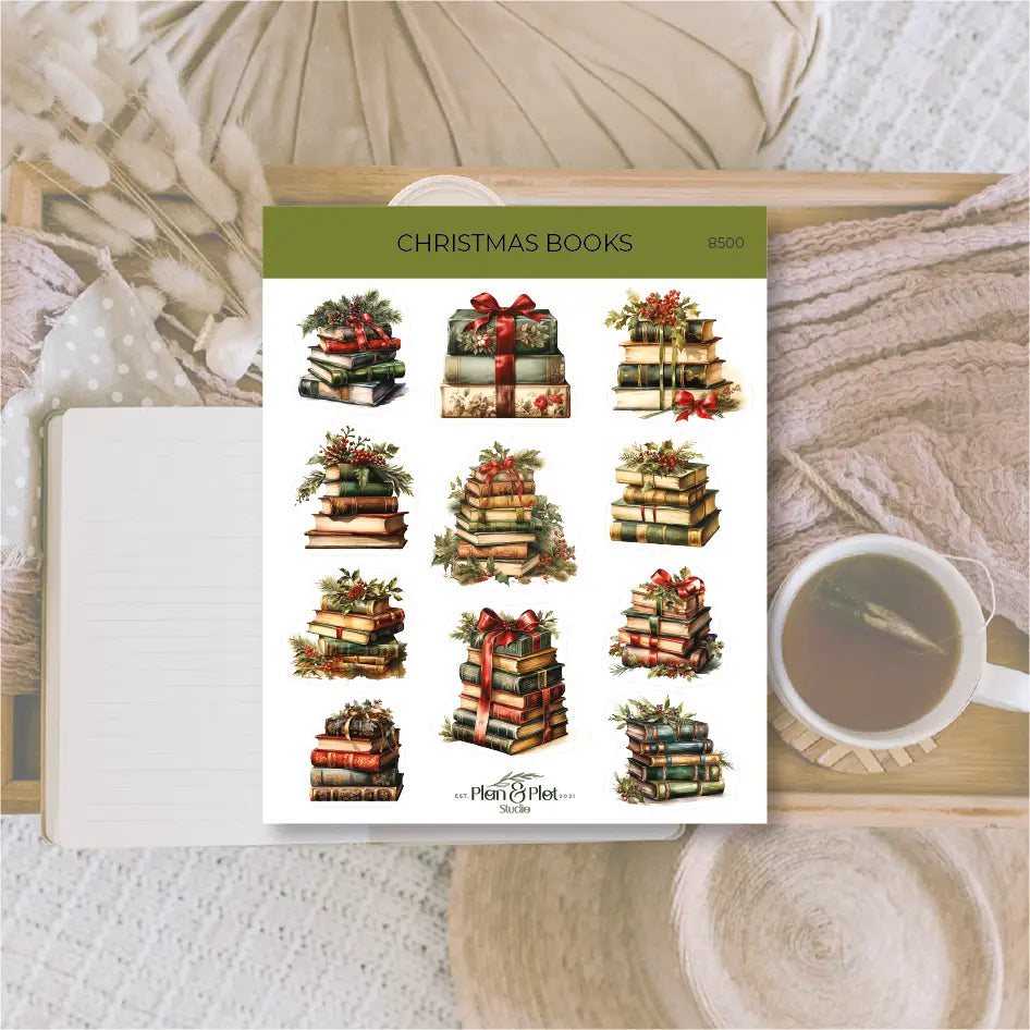 Pieni tarra-arkki Christmas Books, matta | Plan & Plot Studio