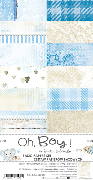 Paperikko Oh, Boy Basic papers set 15 x30 cm | Craft O'Clock