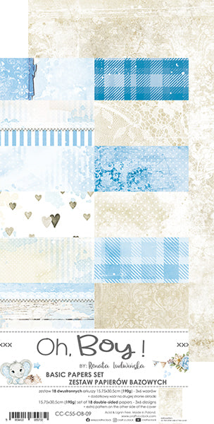 Paperikko Oh, Boy Basic papers set 15 x30 cm | Craft O'Clock