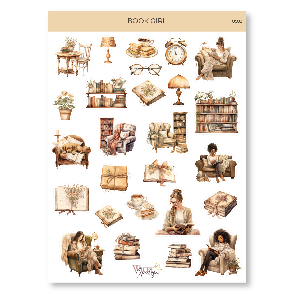 Sticker sheet Book Girl, transparent | Plan & Plot Studio