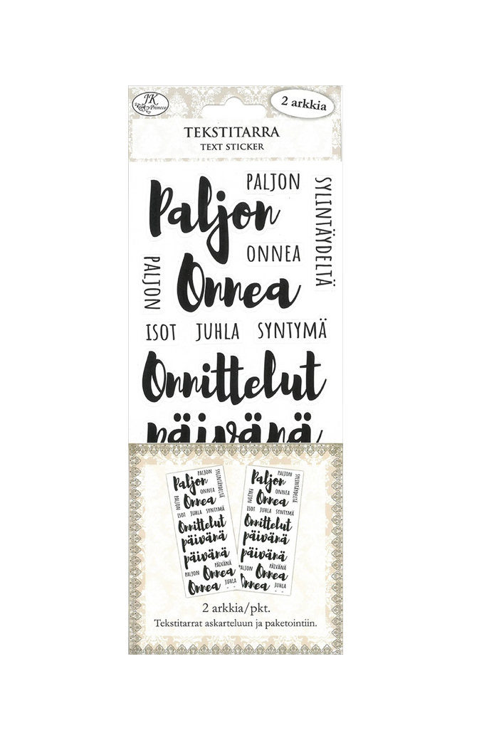 Tarra-arkki tekstitarrat Onnittelut 2 arkkia | JK Primeco