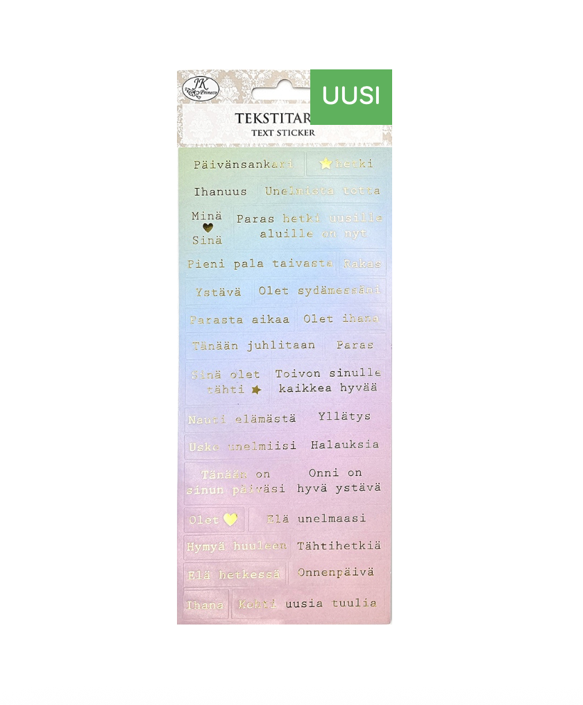 Tekstitarrat tarra-arkki Sanonnat, pastelli | JK Primeco