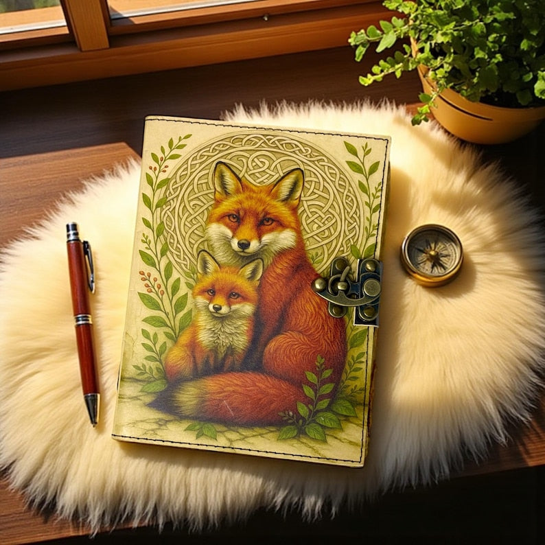 Vintage Leather Journal Notebook Nahkainen Päiväkirja Fox Family | Leatherooze
