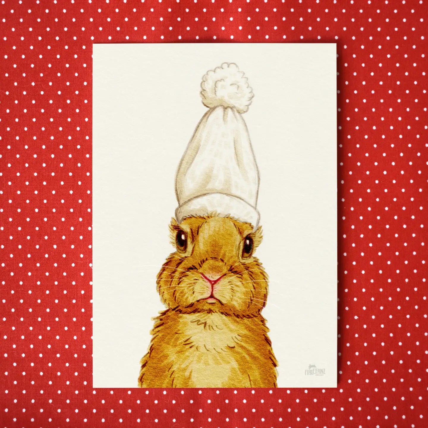 Postikortti Bunny with Bobble Hat | Firlefanz Design