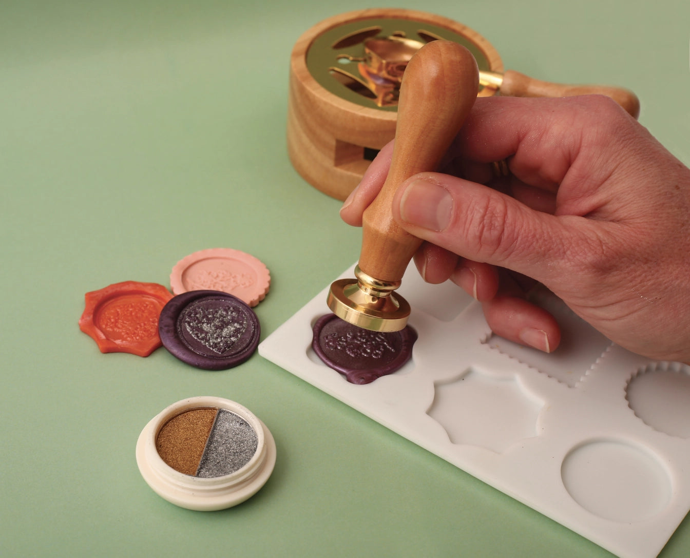 Vahasinettisetti, vahasinettinapit & vahasinetti leimasin, Vihreä | Graine Créative