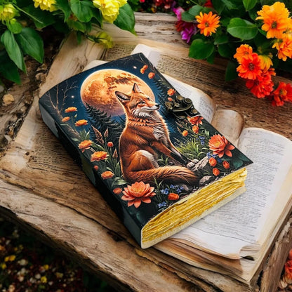 Vintage Leather Journal Notebook Nahkainen Päiväkirja Kettu ja kukat | MNM HANDICRAFTS