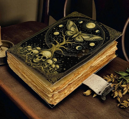 Vintage Leather Journal Notebook Nahkainen Päiväkirja Pääkallo ja perhonen | MNM HANDICRAFTS