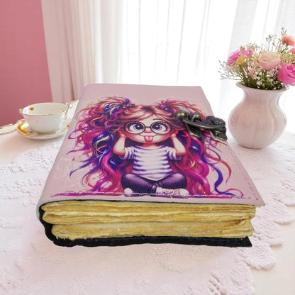 Vintage Leather Journal Notebook Nahkainen Päiväkirja Pink Girl | Leatherooze