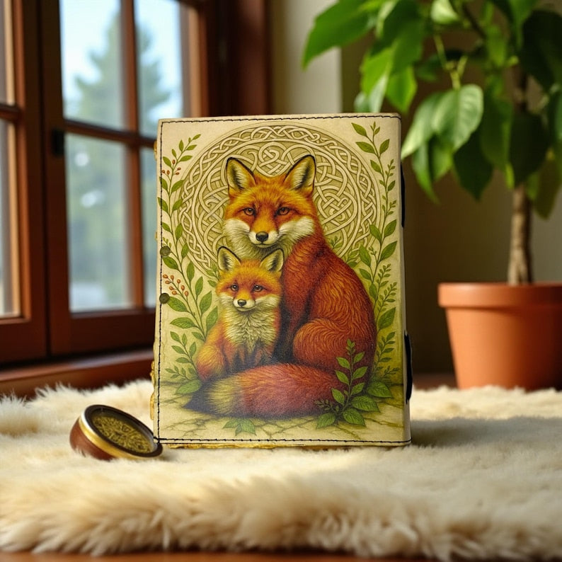 ENNAKKOMYYNNISSÄ! Vintage Leather Journal Notebook Nahkainen Päiväkirja Fox Family | Leatherooze