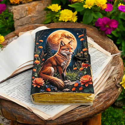 Vintage Leather Journal Notebook Nahkainen Päiväkirja Kettu ja kukat | MNM HANDICRAFTS