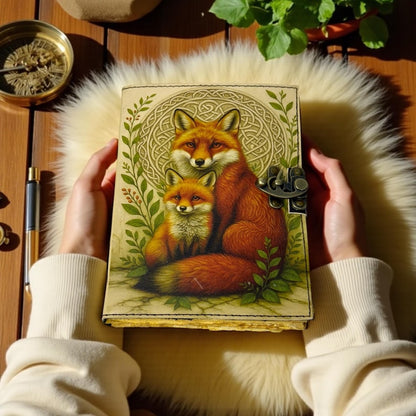 Vintage Leather Journal Notebook Nahkainen Päiväkirja Fox Family | Leatherooze