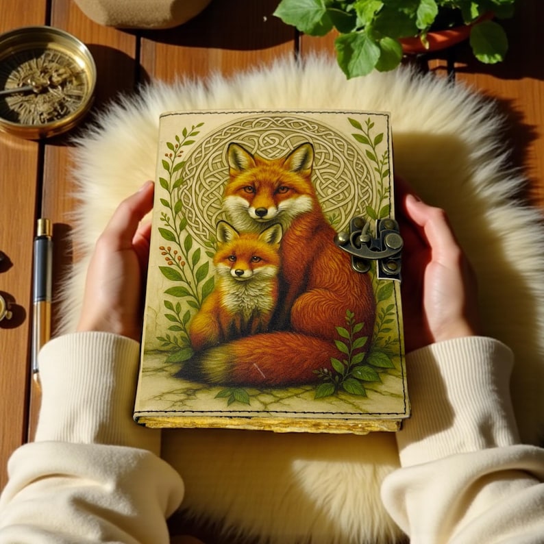 Vintage Leather Journal Notebook Nahkainen Päiväkirja Fox Family | Leatherooze