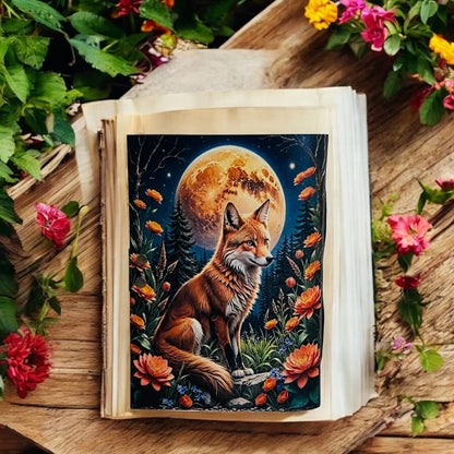 Vintage Leather Journal Notebook Nahkainen Päiväkirja Kettu ja kukat | MNM HANDICRAFTS