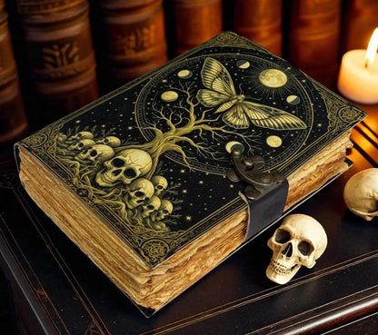 Vintage Leather Journal Notebook Nahkainen Päiväkirja Pääkallo ja perhonen | MNM HANDICRAFTS