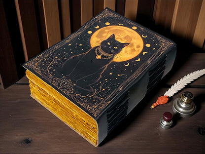 Vintage Leather Journal Notebook Nahkainen Päiväkirja Black Cat | MNM HANDICRAFTS