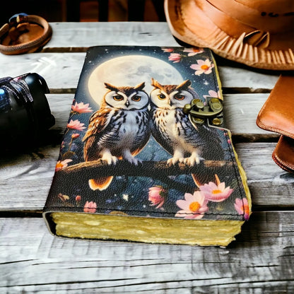 Vintage Leather Journal Notebook Nahkainen Päiväkirja Pöllöt | MNM HANDICRAFTS