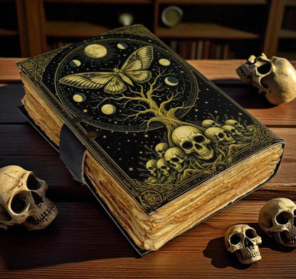 Vintage Leather Journal Notebook Nahkainen Päiväkirja Pääkallo ja perhonen | MNM HANDICRAFTS