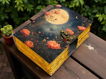 Vintage Leather Journal Notebook Nahkainen Päiväkirja Kuu ja kukat | MNM HANDICRAFTS