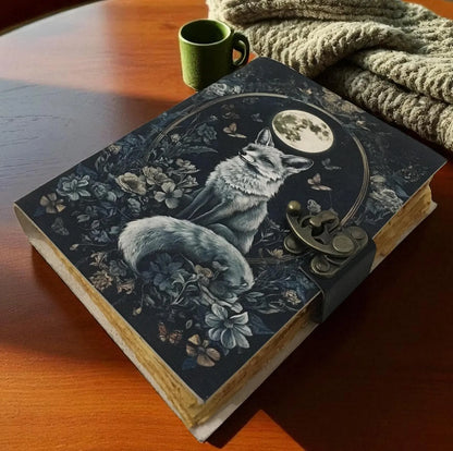 Vintage Leather Journal Notebook Nahkainen Päiväkirja Kettu mustavalkoinen | MNM HANDICRAFTS