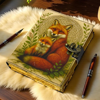 Vintage Leather Journal Notebook Nahkainen Päiväkirja Fox Family | Leatherooze